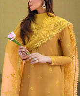 Grace Z-(W608)- Stitched Embroidered 3pc Linen Dress with Embroidered Organza Dupatta.